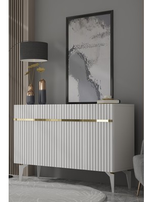 Dekortis Home Dekor 120DHDK5BA Tedy Lazer Pleksi Desen Konsol ve Tv Sehpası, Ünitesi Beyaz-Altın