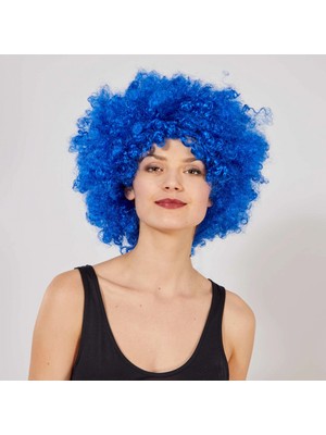 Renas Store Mey Ithalat® Mavi Renk Kıvırcık Afro Bonus Peruk