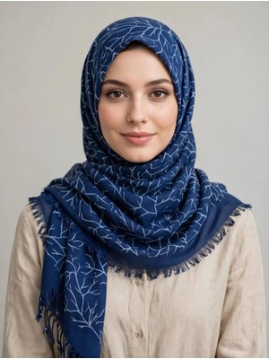 Güzel Kaman Başörtüsü Mavi Desenli Dört Mevsim 1 Adet Kaliteli Kullanışlı Güzel Şık ( Ebadı : 100 cm x 100 cm )