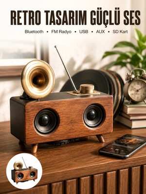 Renas Store Mey Ithalat® Nostaljik Görünümlü Bluetooth Bağlantılı Speaker