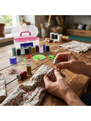 Renas Store Çantalı Dikiş Çeyiz Seti Iplik - Iğne - Makas- Mezura (5047)