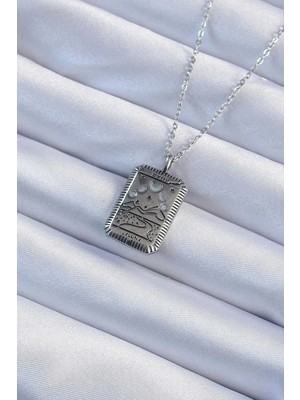 Renas Store 316L Çelik Zincir Eskitme Gümüş Renk Ay Figürlü Tarot Kolye