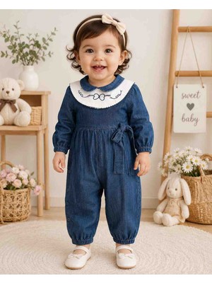 Uçurtma Baby Kids Joly Joy Yaka Detaylı Bağcıklı Yumuşak Kot Kız Bebek Tulum Salopet