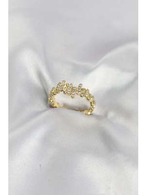 Renas Store Gold Renk Pirinç Ritim Model Zirkon Taşlı Kadın Yüzük