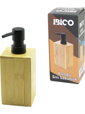 Renas Store Kare Ahşap Bambu Sıvı Sabunluk Siyah Plastik Pompa Çap: 7cm - Y: 11.5cm (5047)