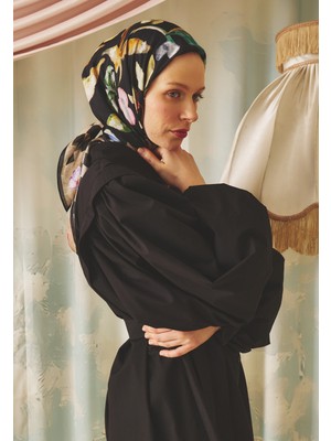 Fresh Scarfs Love In Bloom Desen Floş Viskon Eşarp Deep Black