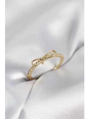 Renas Store Fiyonk Model Zirkon Taşlı Gold Renk Kadın Yüzük