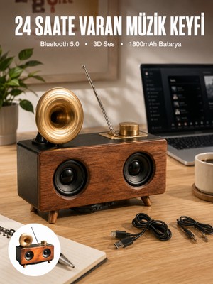 Renas Store Çalar Radyo Müzik Kutusu Nostaljik Hoparlör Speaker