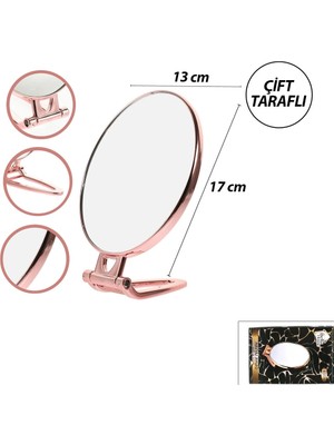 Renas Store Oval - Bakır 6.5 INC=16.5X13CM Makyaj Aynası Çift Taraflı Katlanır Ayaklı (5047)