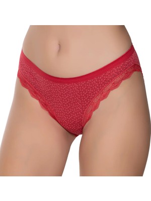 Gümüş 6066 12'li Kadın Likralı Paça Dantelli Puantiyeli Bikini