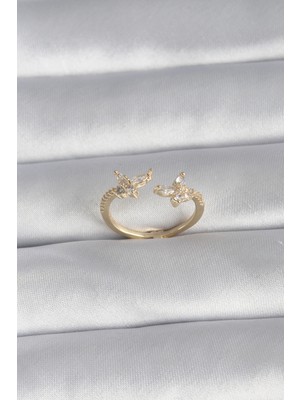 Renas Store Pirinç Gold Renk Zirkon Taşlı Kelebek Model Kadın Yüzük