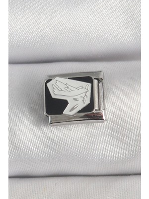 Renas Store 316L Çelik Gümüş Renk Siyah Beyaz Kuş Işlemeli Nomination Charm