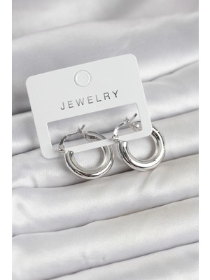 Renas Store Gümüş Renk Pirinç Halka 20 mm Kadın Küpe