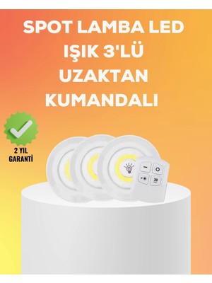Renas Store Çok Amaçlı Kullanım Için Kablosuz Yapışkanlı 3 Lü Uzaktan Kumandalı LED Spot Lamba