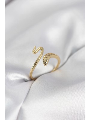 Renas Store Gold Renk Yılan Model Zirkon Taşlı Kadın Yüzük