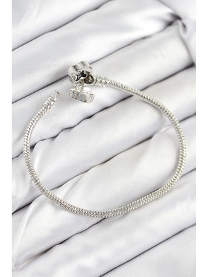 Renas Store Pirinç Charm Zirkon Taşlı Yonca Model Gümüş Renk Kadın Bileklik