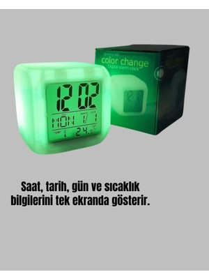 Renas Store Gece Lambası Fonksiyonlu Renk Değiştiren LED Küp Dijital Saat
