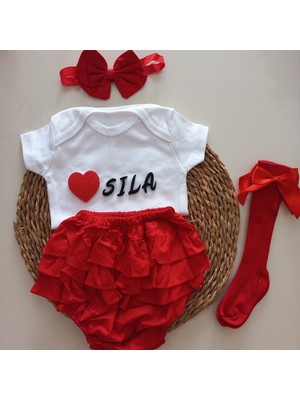 Mars Baby Kız Bebek Çocuk Kırmızı Isimli Fırfırşort Badili Çoraplı Takım