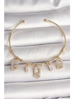 Renas Store Pirinç Gold Renk Sallantı Zirkon Taşlı Messika Figür Charm Kadın Bileklik