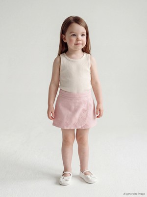 LC Waikiki Lcw Baby Pembe Beli Lastikli Kız Bebek Nakışlı Gabardin Şort