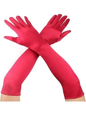 Renas Store Kırmızı Renk Dirseğe Kadar Uzun Kumaş Eldiven 40 cm