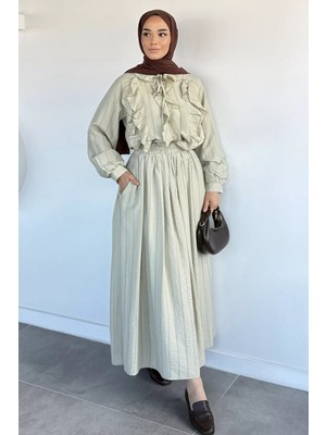 Julude Bel Lastikli Etek Ön Fırfırlı Bluz Tesettür Ikili Takım P-00022186