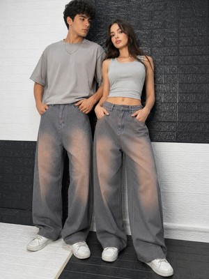 St.Poll Eskitme Açık Bakır Yıkamalı Unisex Baggy Jeans Pantolon