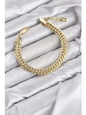Renas Store cm Kalın Singapur Model Gold Renk Pirinç Kadın Bileklik TJ-BB8601
