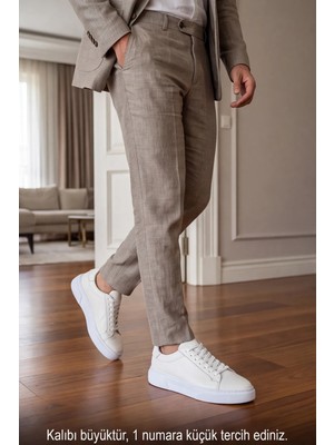 Liarca Prestige Sneaker – Hakiki Deri Beyaz Erkek Sneaker, Ergonomik Kalın ve Yumuşak Tabanlı Bağcıklı Günlük Ayakkabı