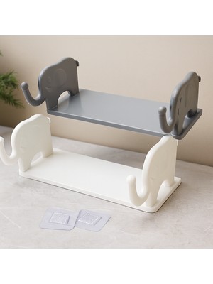 Uravas Store Yapışkanlı Tutacaklı Plastik Etajer 12X31 cm (Beyaz/gri)