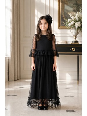 HC Kids Wear Tül ve Dantel Detaylı Tokalı Abiye Elbise
