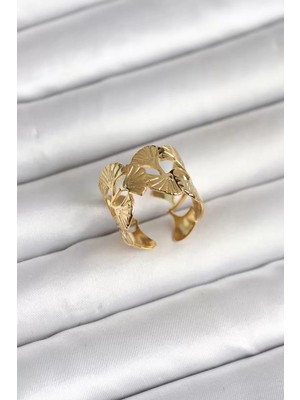 Renas Store 316L Çelik Gold Renk Yelpaze Model Kadın Yüzük - TJ-BYK4159