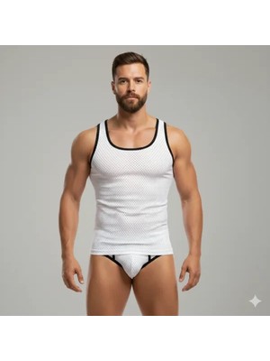 Renas Store Beyaz Delikli Kumaş Tank Top Slip Takımı