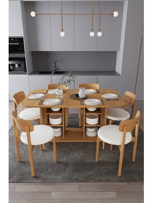 Asra Trend Modern Dolaplı 6 Kişilik Mutfak Yemek Masası ve Sandalye %100 MDF Mutfak Yemek Odası Masası Takımı YMT06
