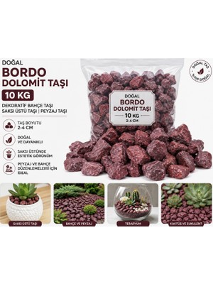 Doğal Bordo Dolomit Taşı 10 kg | Dekoratif Bahçe Taşı | Saksı Üstü Taşı | Peyzaj Taşı | 2-4 cm