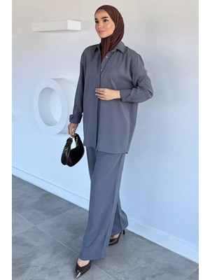 Julude Gülseli Gömlek Bel Lastikli Pantolon Tesettür Ikili Takım P-00020918