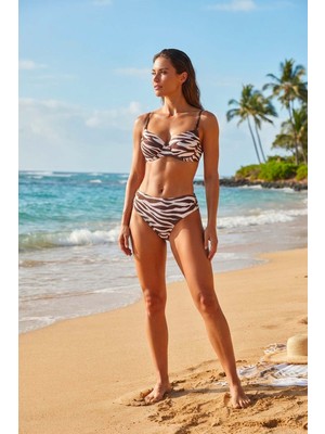 Ayyıldız 5630 Kahverengi Zebra Balkonet Bikini Takımı