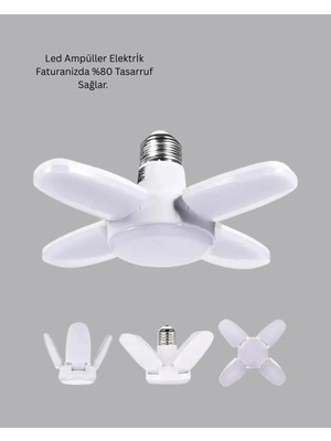 Astraltech Yüksek Işık Güçlü LED Ampül 4 Kollu Katlanır Pervane Tasarım