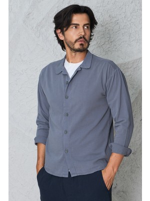 Blayn Jeans Erkek Uzun Kollu Keten Görünümlü Gömlek Oversize Kalıp