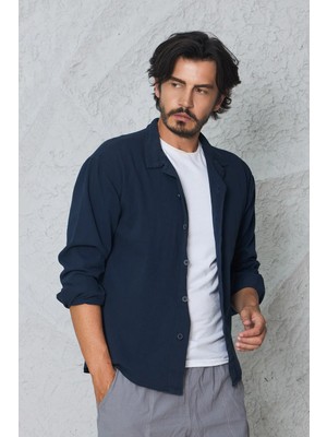 Blayn Jeans Erkek Uzun Kollu Keten Görünümlü Gömlek Oversize Kalıp