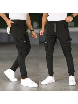 Mod10 Erkek Haki Slim Fit Kargo Cep Pantolon - Beli ve Paçası Lastikli