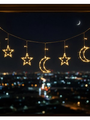 Renas Store Büyük Ay Yıldız LED Ramazan Süsü Sıcak Beyaz Dekoratif Işık