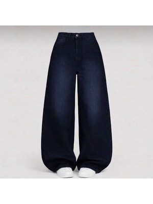 St.Poll Lacivert Yıkamalı Unisex Baggy Jeans