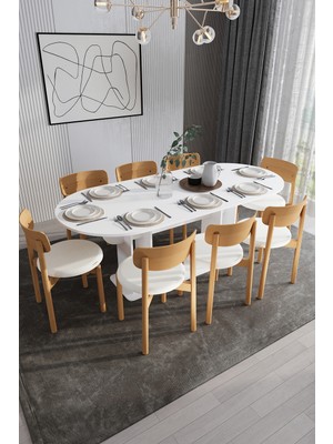 Asra Trend Modern 8 Kişilik Mutfak Yemek Masası ve Sandalye %100 MDF Yemek Odası Masası Takımı YMT08