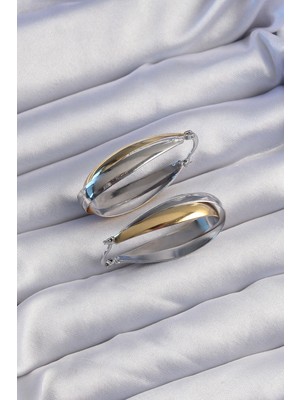 Renas Store Pirinç Gold Gümüş Renkli Uzun Kıvrımlı Küpe