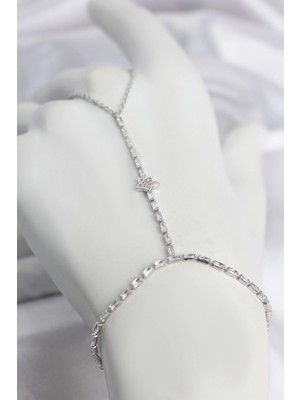 Renas Store Gümüş Renk Pirinç Zirkon Taşlı Yıldız Model Şahmeran