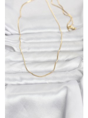 Renas Store cm 14K Gold Renk Ince Kare Zincirli Model 60 cm Kadın Kolye