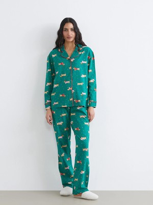 Lc Waikiki Yeni Sezon Gömlek Yaka Yılbaşı Temalı Kadın Pijama Takım