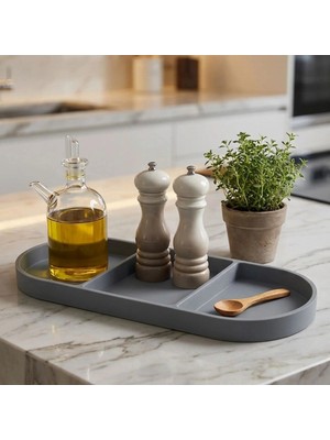 Renas Store Çok Amaçlı 3 Bölmeli Gri Silikon Altlık – Yağdanlık ve Sunum Organizeri (5047)