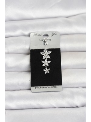 Renas Store 316L Cerrahi Çelik Sallantılı Sıralı Lotus Model Göbek Piercing 5886